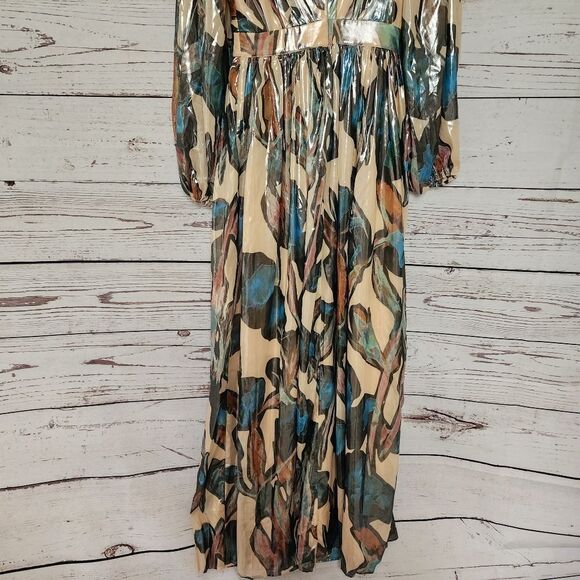 Bebe Print Lame Long Sleeve Twist Front Dress Gown 4 NWT - Picture 7 of 8